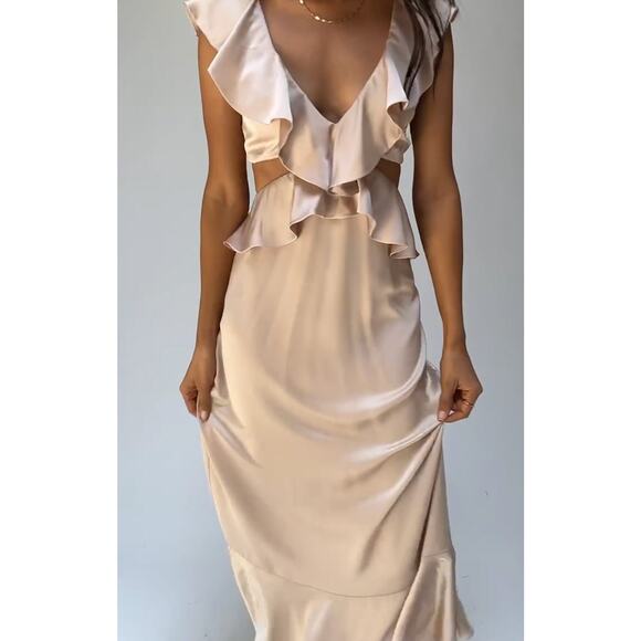Show Me Your Mumu Zoey Midi Dress in Champagne Luxe Satin M - Picture 3 of 10